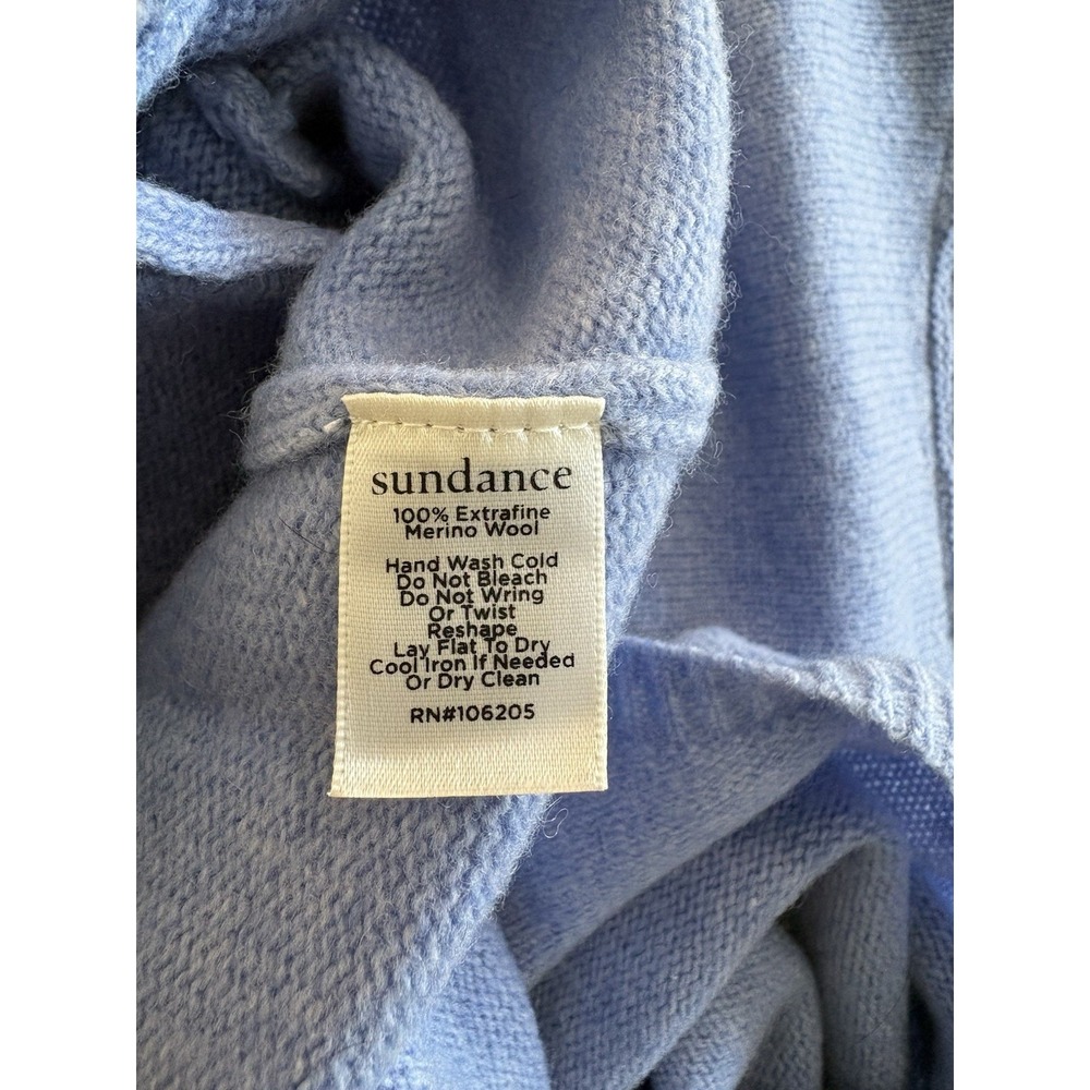 Sundance 100% Extra Fine Merino Wool Cardigan Sweater Blue Green Trim Women's M - Picture 4 of 4